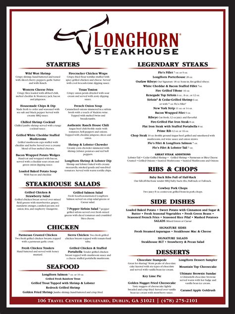 Longhorn steaks menu - Crispy onion petals drizzled with sour cream and served with zesty dipping sauce. Best of LongHorn Sampler. $10.99. Wild West Shrimp®, Stuffed Mushrooms & Firecracker Chicken Wraps. LongHorn Shrimp and …